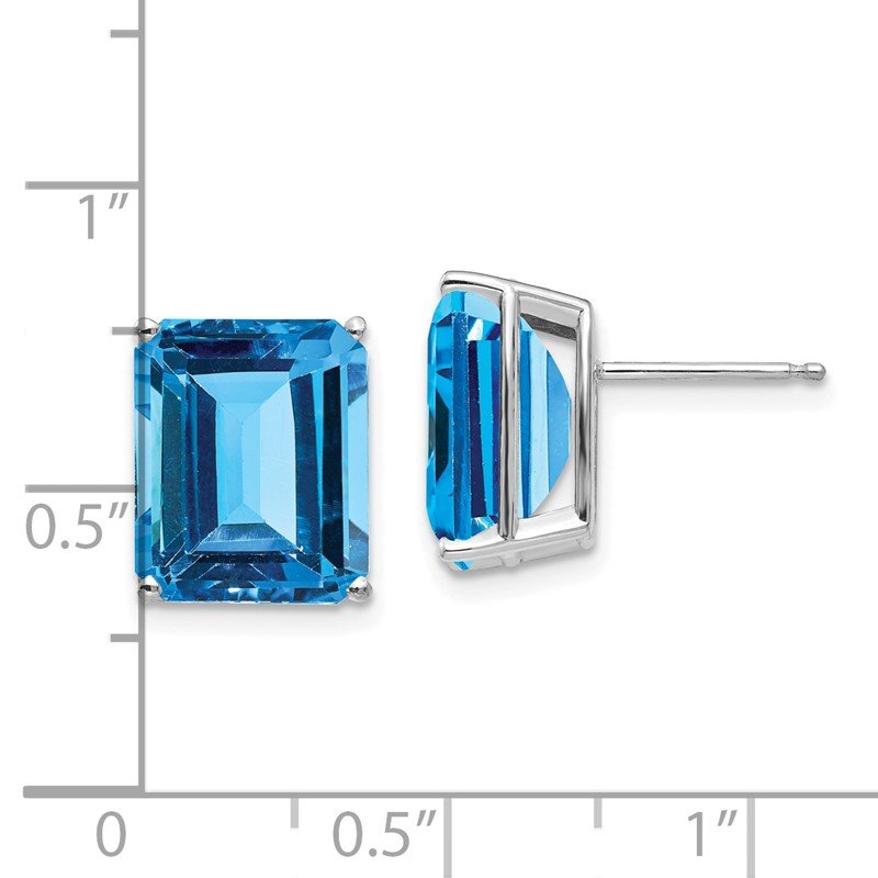 14k White Gold 12x10mm Emerald-Cut Blue Topaz Post Earrings