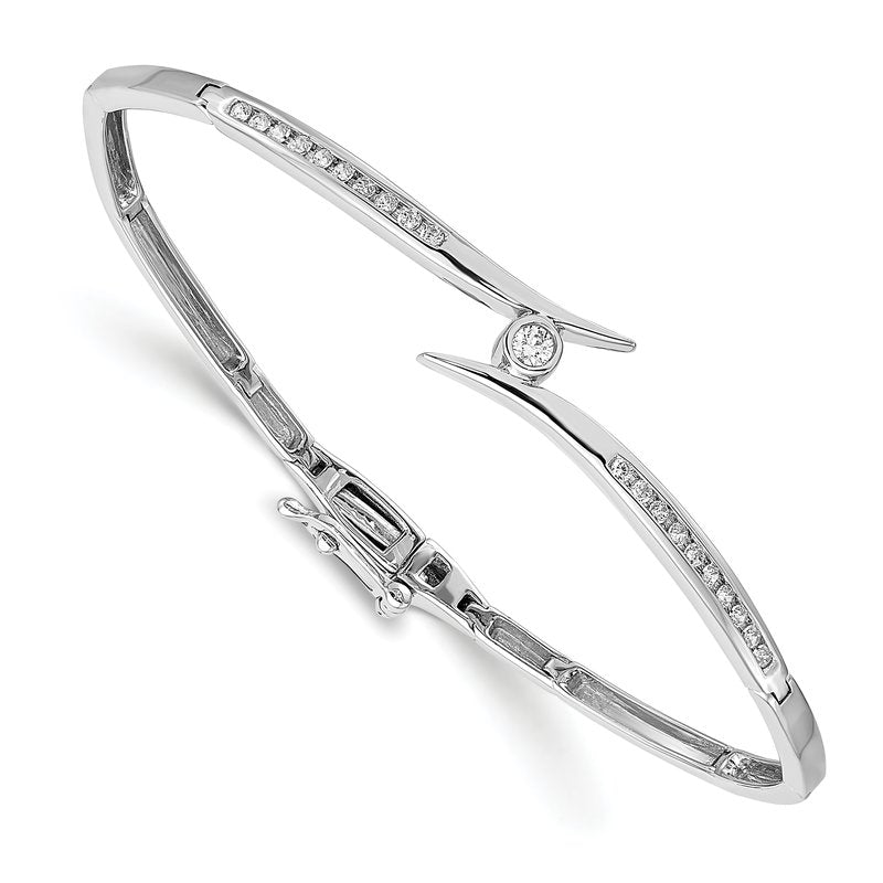 14k White Gold Complete 1/4 carat A Diamond Hinged Oval Bangle Bracelet