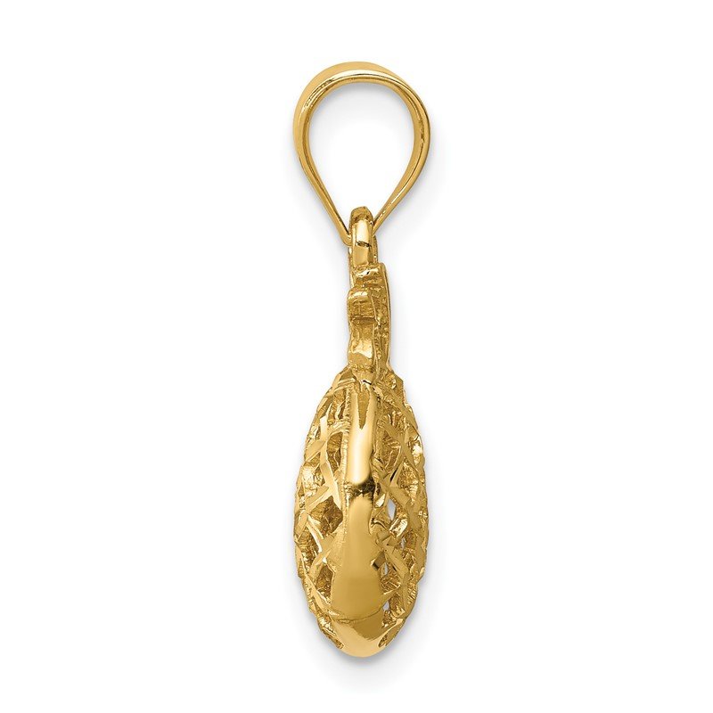 14K Polished and Diamond-cut 3-D Pineapple Pendant
