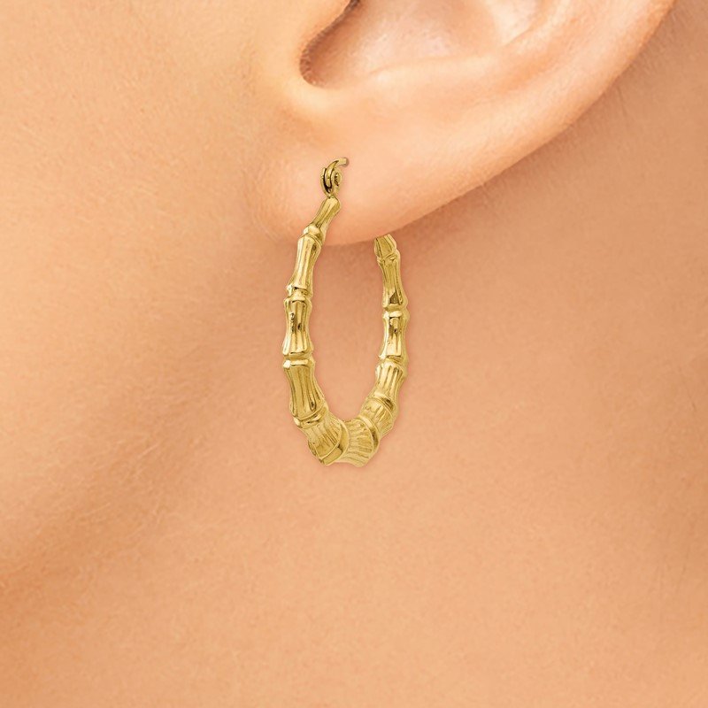 14k Polished Bamboo Hoop Earrings