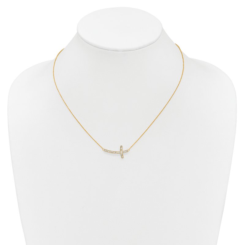 14k White Gold 1/10 carat Diamond Sideways Cross 18 inch Necklace
