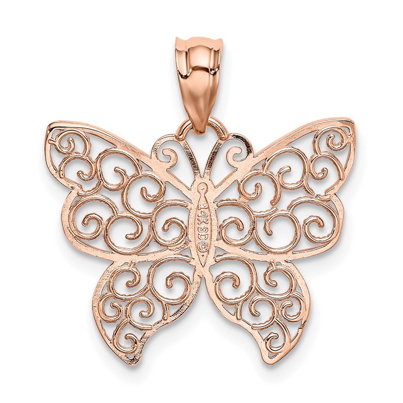 14k Rose Gold Polished Filigree Butterfly Pendant
