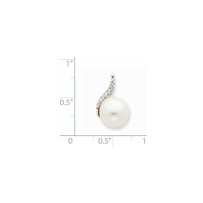 14k White Gold 9-10mm White Button Freshwater Cultured Pearl and Diamond Chain Slide