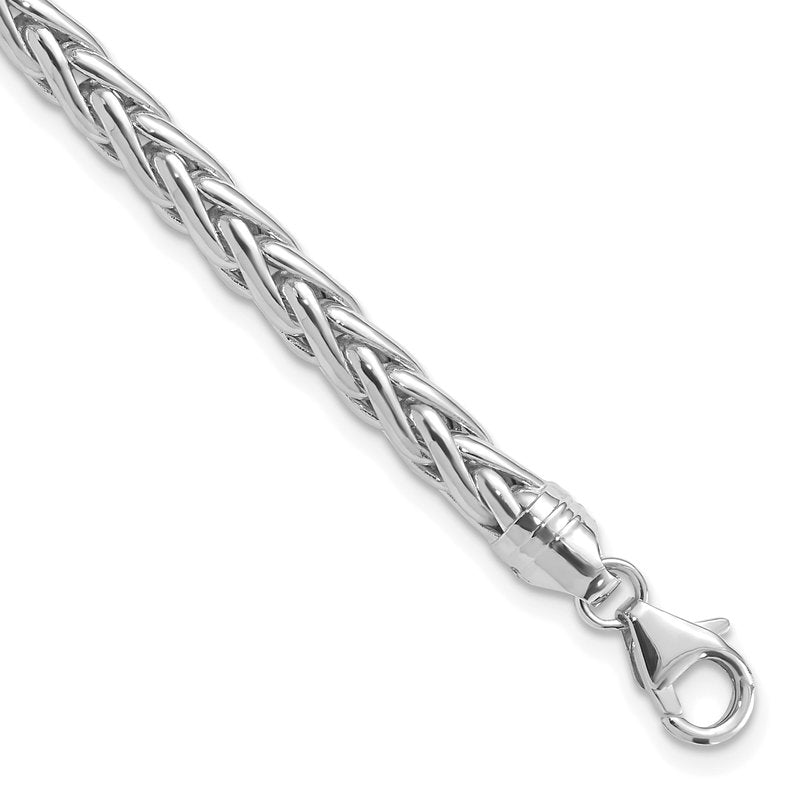 14k White Gold Polished 5.00mm Fancy Wheat Chain 8.5 inch Bracelet