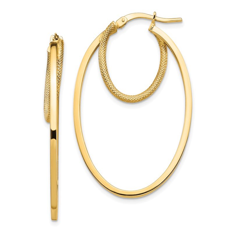 14k Polished &amp; Textured Double Oval Hoop Earrings