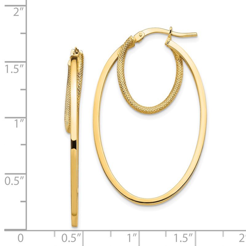 14k Polished &amp; Textured Double Oval Hoop Earrings