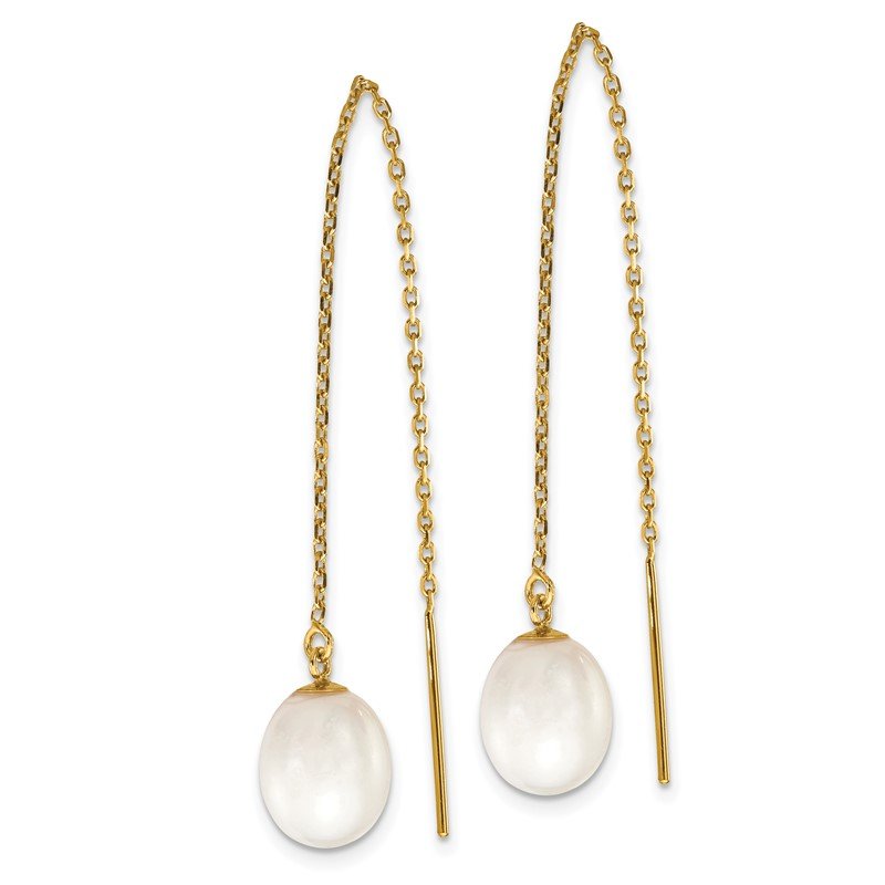 14k 7-8mm White Rice Freshwater Cultured Pearl Cable Chain Threader Earrings