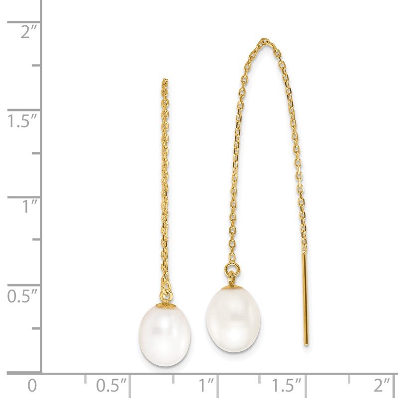 14k 7-8mm White Rice Freshwater Cultured Pearl Cable Chain Threader Earrings