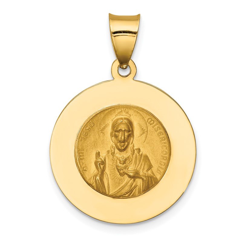 14K Polished and Satin Hollow Queen Of The Holy Scapular Medal Reversible Round Pendant