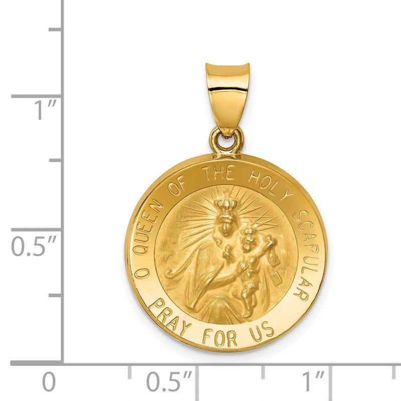 14K Polished and Satin Hollow Queen Of The Holy Scapular Medal Reversible Round Pendant