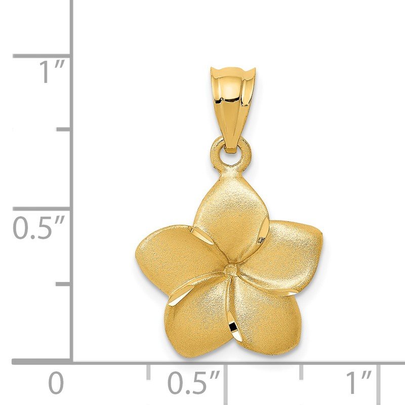 14k Satin Diamond-cut Plumeria Floral Charm Pendant