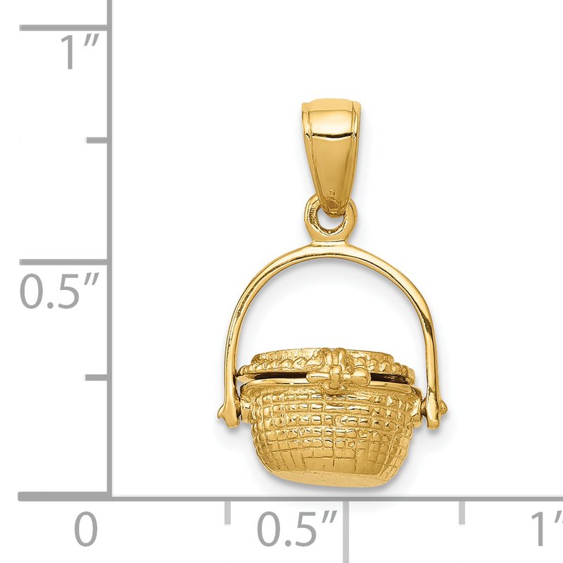 14k 3-D Nantucket Basket with Moveable Lid and Handle Pendant