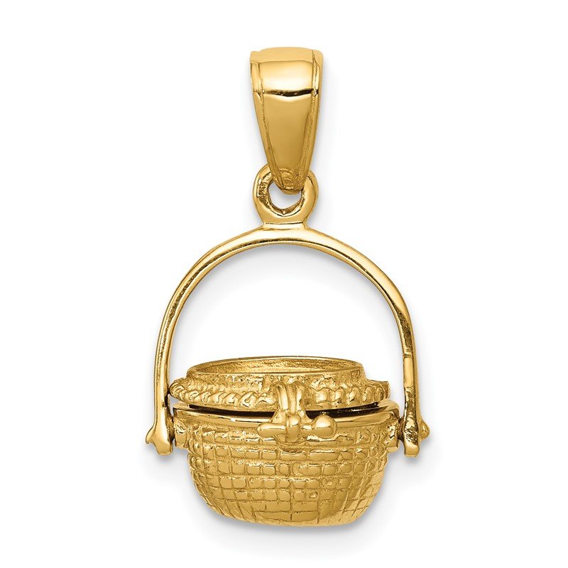 14k 3-D Nantucket Basket with Moveable Lid and Handle Pendant