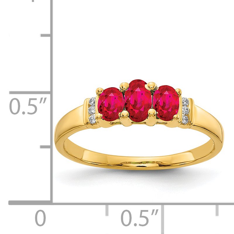 14k Polished Triple Emerald and Diamond 3-stone Ring