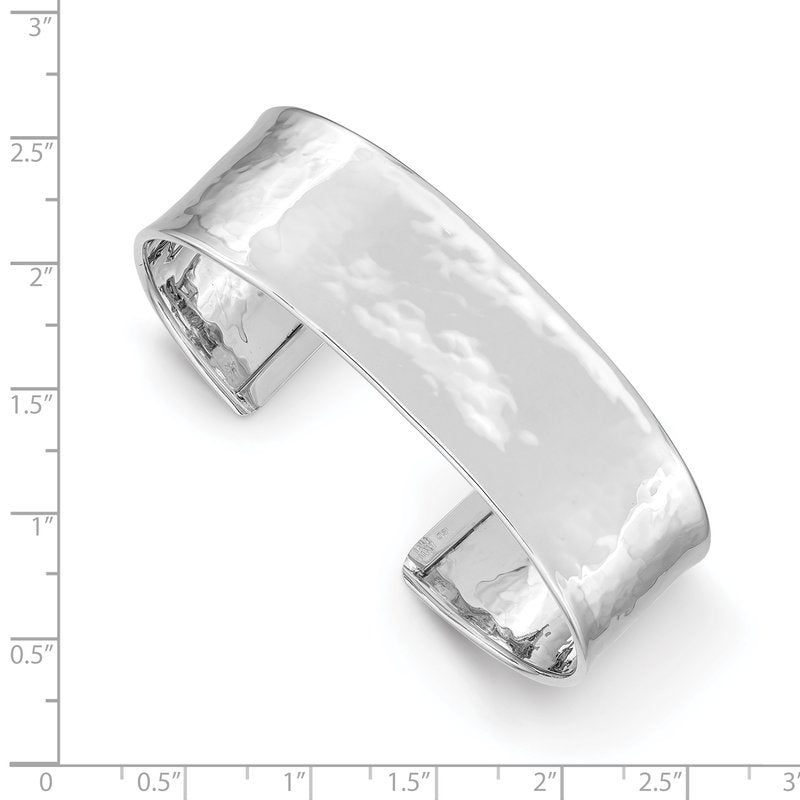 14k White Gold 19mm Hammered Polished Cuff Bangle Bracelet
