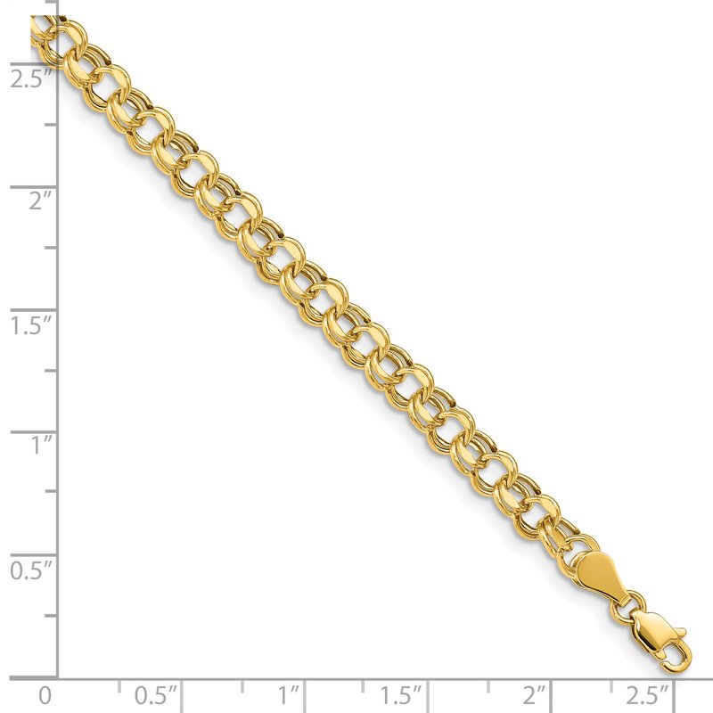 14k 5mm Hollow Double Link 7.25 inch Charm Bracelet
