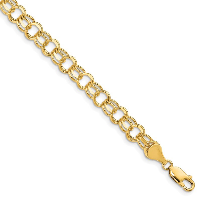 14k 7.5mm Solid Double Link 7 inch Charm Bracelet