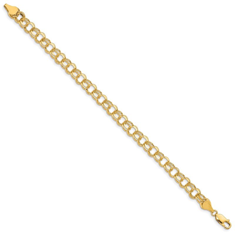 14k 7.5mm Solid Double Link 7 inch Charm Bracelet