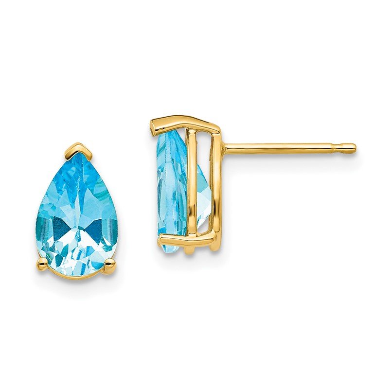 14k 9x6mm Pear Blue Topaz Post Earrings