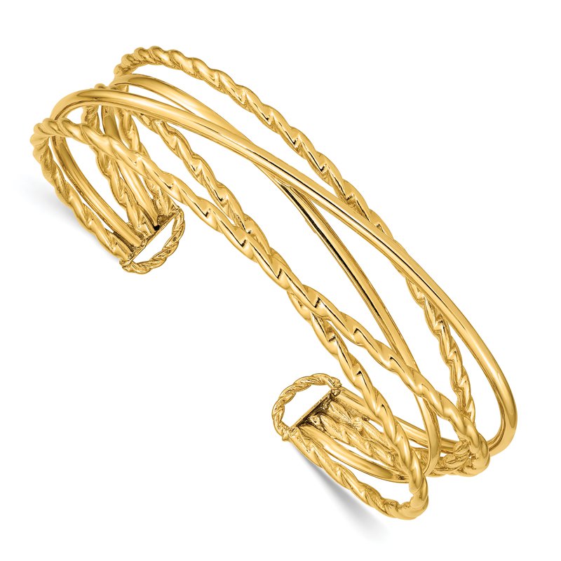 14k Polished Multi Tube Oval Cuff Bangle Bracelet