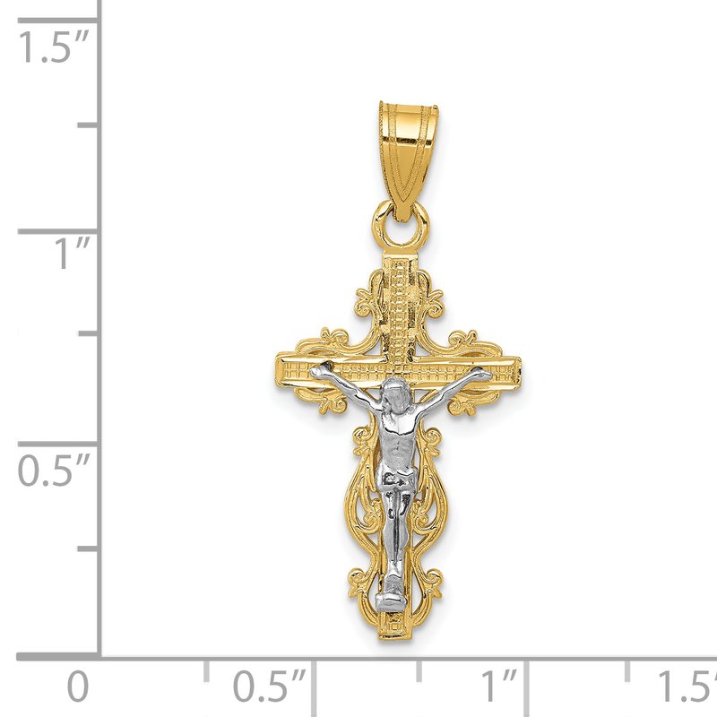 14K Two-tone Small Narrow Crucifix Pendant