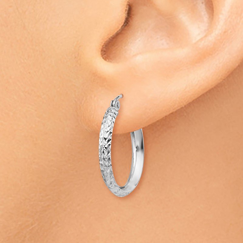 14K White Gold 2.5x20mm Knife-Edge Diamond-cut Tube Hoop Earrings