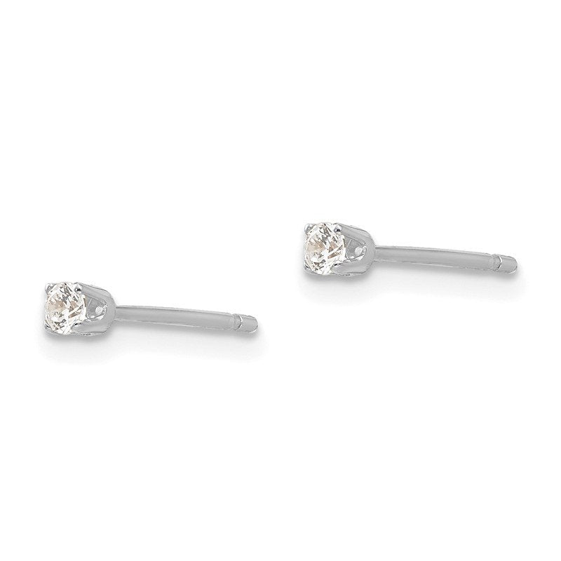 14k White Gold 2.25mm Round CZ Stud Earrings