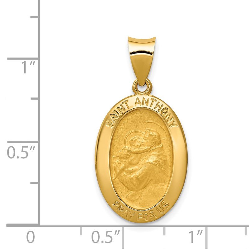 14k Polished and Satin Hollow St. Anthony Medal Oval Pendant