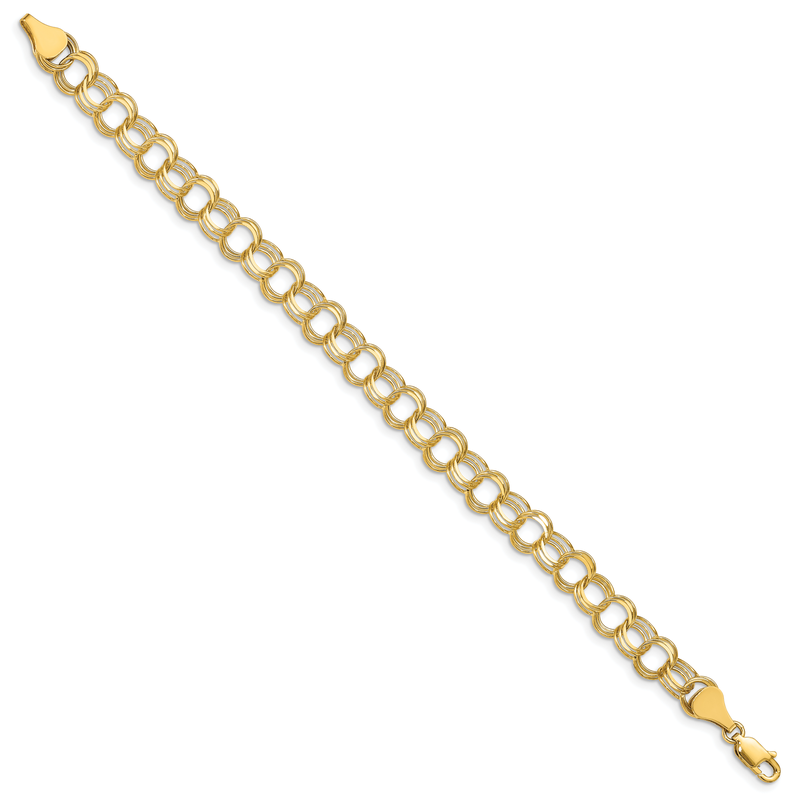 14k 7mm Solid Triple Link 7 inch Charm Bracelet