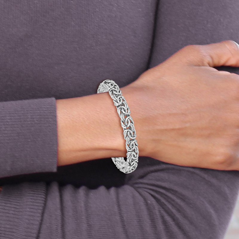 Sterling Silver Polished and Textured CZ Bracelet