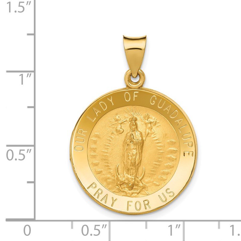14k Polished and Satin Hollow Our Lady of Guadalupe Medal Round Pendant
