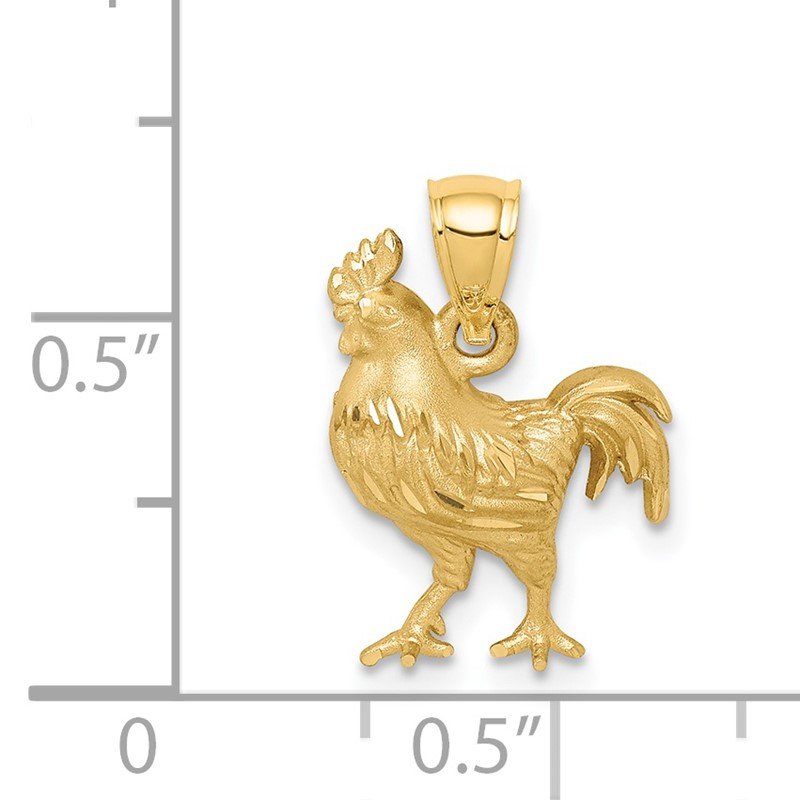 14k Satin Diamond-cut Rooster Pendant