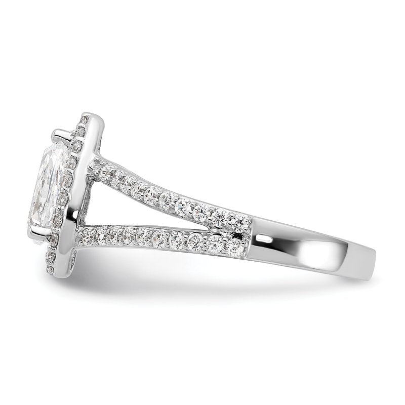 14K White Gold 5/8 carat Lab Grown Diamond VS/SI  D E F  Semi Mount Pear Halo Engagement Ring
