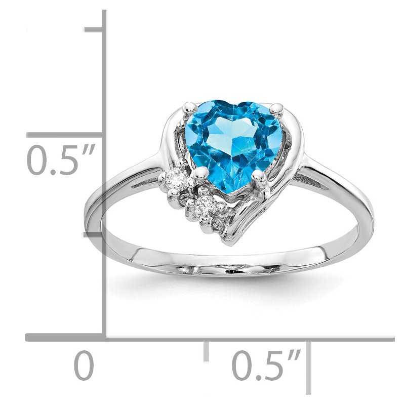 14k White Gold 6mm Heart Blue Topaz VS Diamond ring