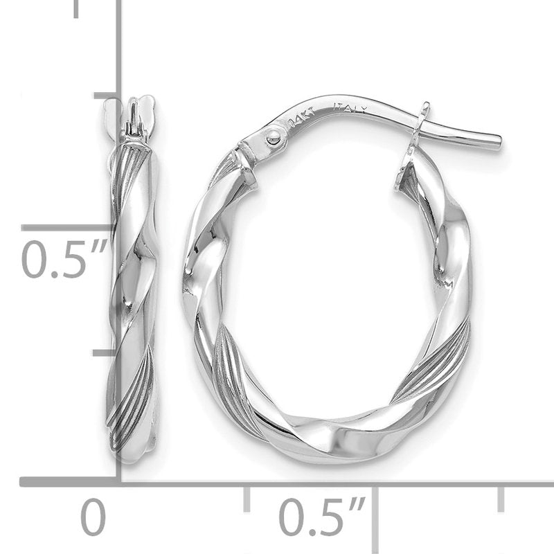 14K White Gold Polished and Textured Hoop Earrings