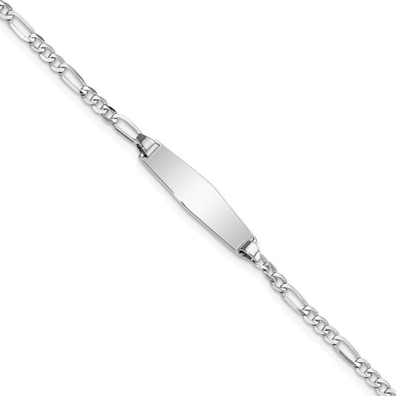14k White Gold Polished Solid Chain/Solid Plate Figaro Link Soft Diamond Shape 19.5x5.5mm Plate 6 inch Baby/Child ID Bracelet