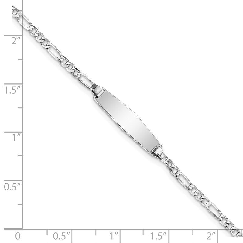 14k White Gold Polished Solid Chain/Solid Plate Figaro Link Soft Diamond Shape 19.5x5.5mm Plate 6 inch Baby/Child ID Bracelet