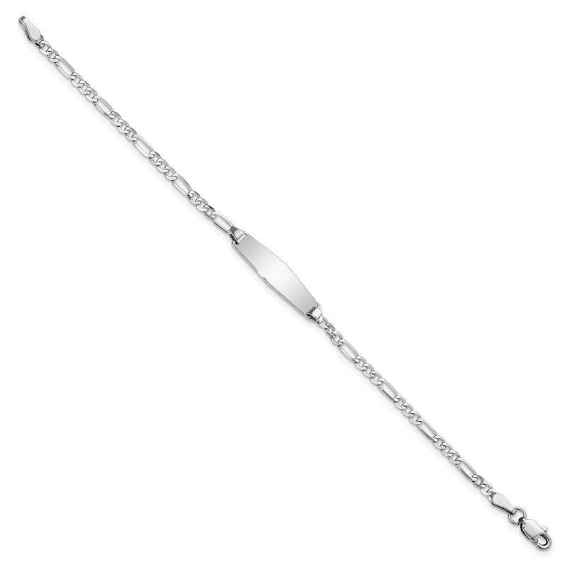 14k White Gold Polished Solid Chain/Solid Plate Figaro Link Soft Diamond Shape 19.5x5.5mm Plate 6 inch Baby/Child ID Bracelet