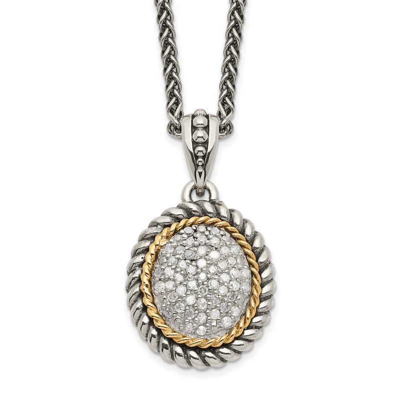 Sterling Silver with 14K Accent 18 Inch Antiqued Diamond Necklace