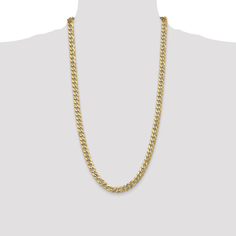 14K 26 inch 8mm Flat Beveled Curb with Lobster Clasp Chain