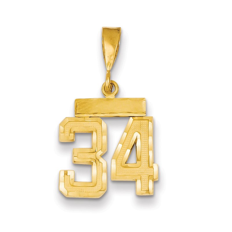 14k Small Brushed Diamond-cut Number 34 Charm