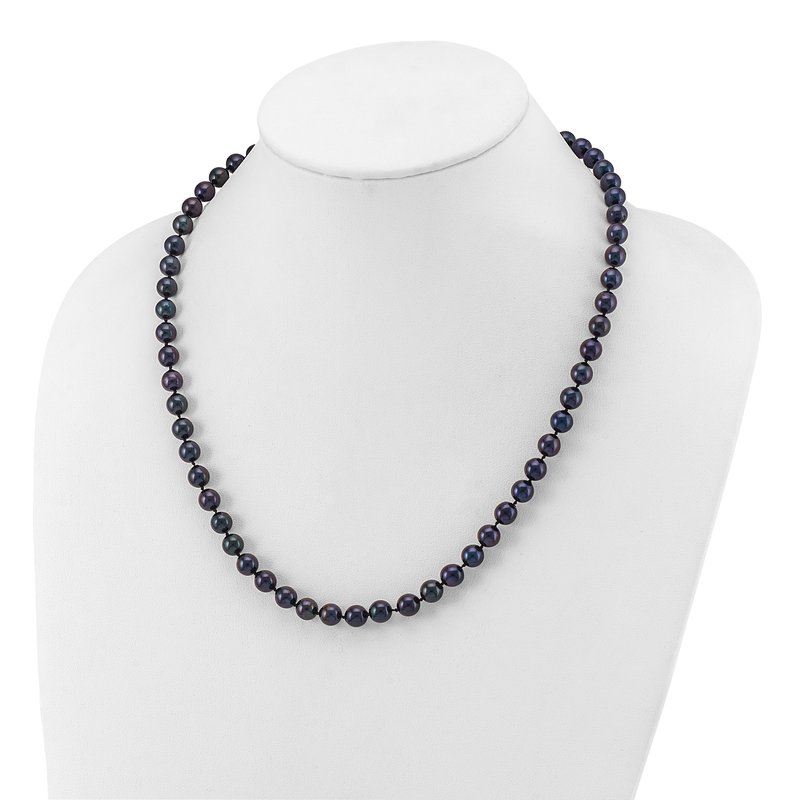14k White Gold 7-8mm Black Round Akoya Saltwater Cultured Pearl 16 inch Necklace