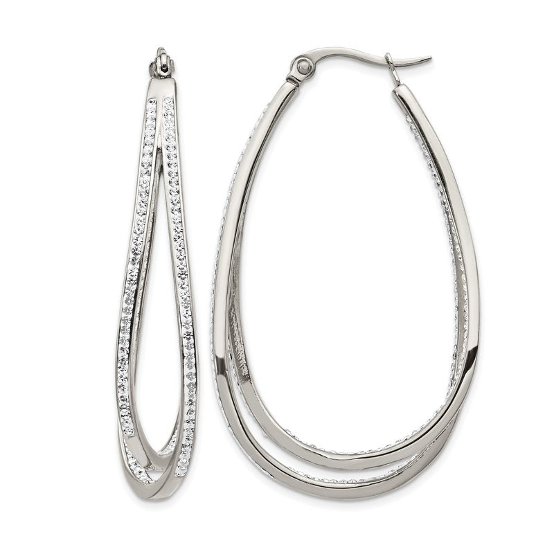 Stainless Steel Polished with Preciosa Crystal In and Out Twisted Hoop Earrings