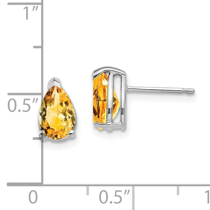 14k White Gold 8x5mm Pear Citrine Post Earrings