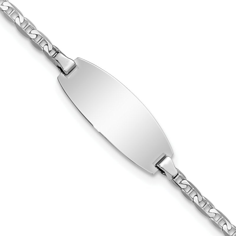14k White Gold Polished Solid Chain/Solid Plate Anchor Link Oval 18.5x8mm Plate 5.5 inch Baby/Child ID Bracelet