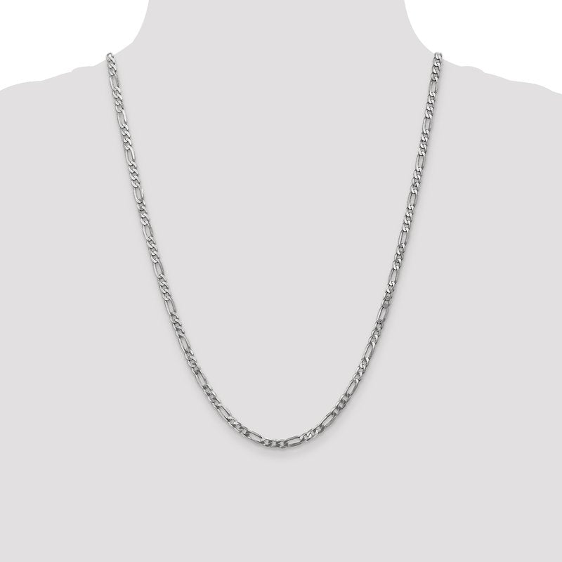 14K White Gold 26 inch 4mm Flat Figaro with Lobster Clasp Chain