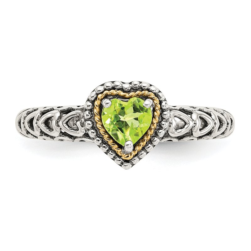 Sterling Silver with 14K Accent Antiqued Heart Peridot Ring