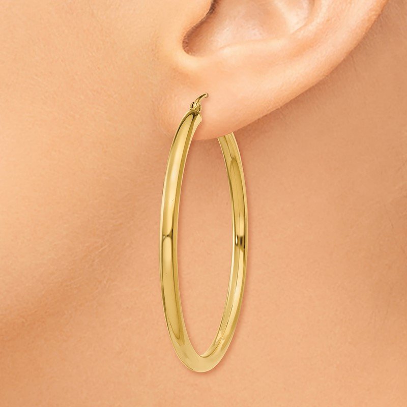 14K 3x45mm Polished Lightweight Tube Hoop Earrings