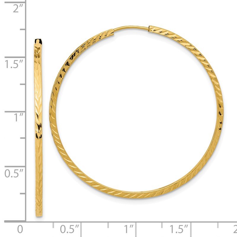 14k 1.35x40mm Diamond-cut Square-Tube Endless Hoop Earrings