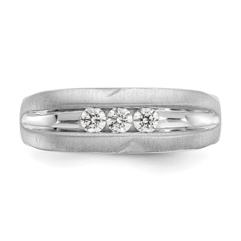 14K White Gold Men's 1/3 carat Lab Grown Diamond VS/SI  D E F  Brushed and Polished Band